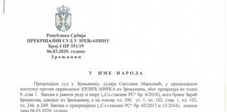 Krliću za vređanje Bubnjevića prekršajna kazna od 25.000 dinara