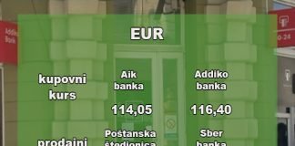 Srednji kurs dinara prema evru 117,58 dinara