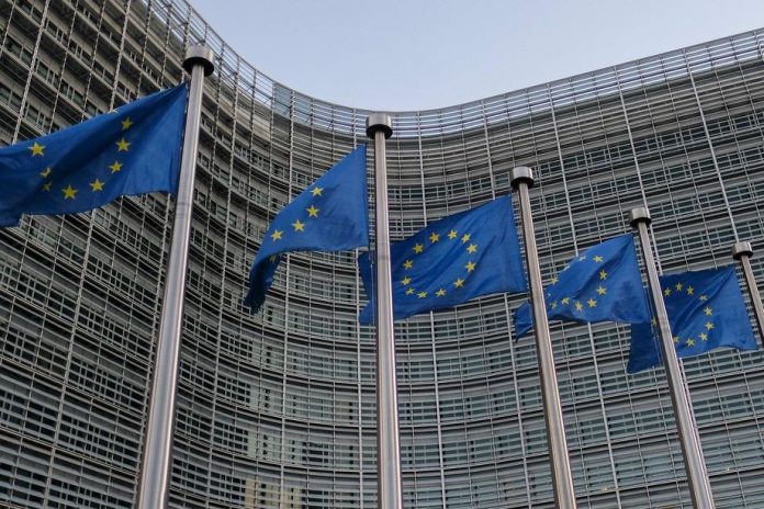 European flags at the European Commission in Brussels