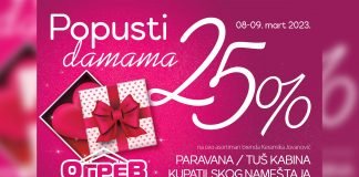 Akcija Popusti damama – 25% popusta za tuš kabine/paravane i kupatilski nameštaj u Ogrevu