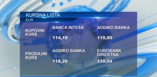 Srednji kurs dinara za evro danas 117,12 dinara