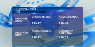 Srednji kurs dinara za evro danas 117,10 dinara, za dolar 114,27 dinara